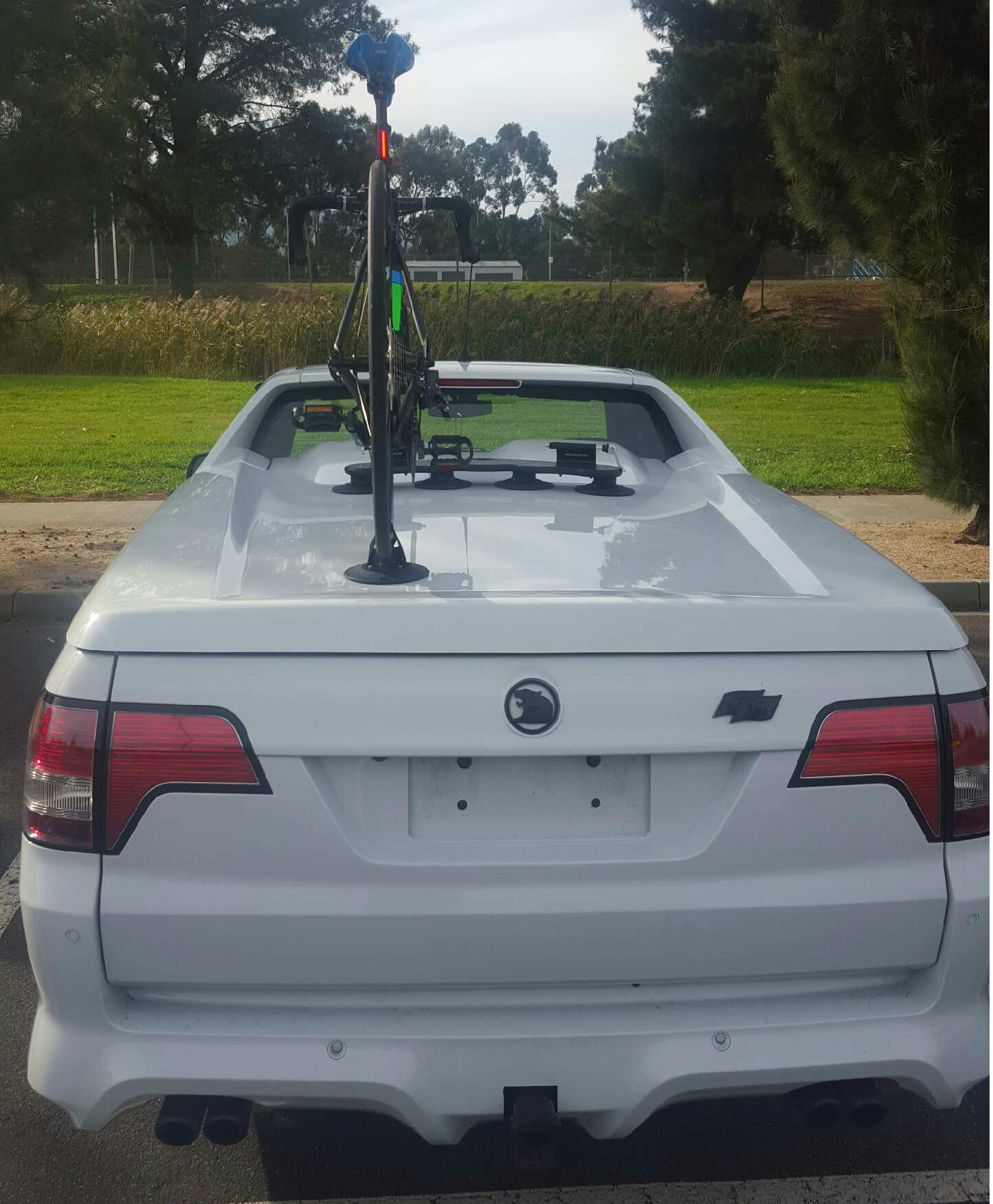 HSV Maloo Ute with SeaSucker Mini Bomber 2 bike rack