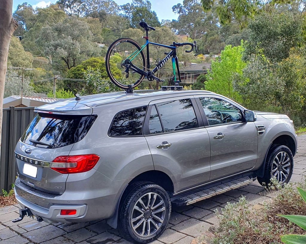 SeaSucker Talon 1-Bike Rack attached to the panoramic roof of a Ford Everest